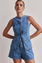 Women’s Light Blue Denim Co-Ord Set Sleeveless Button Top & Shorts